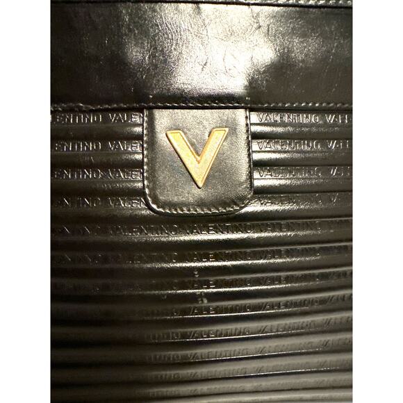 Vintage Valentino Garavani Leather Clutch Shoulder Bag Hand Bag Logo Black - Picture 3 of 11